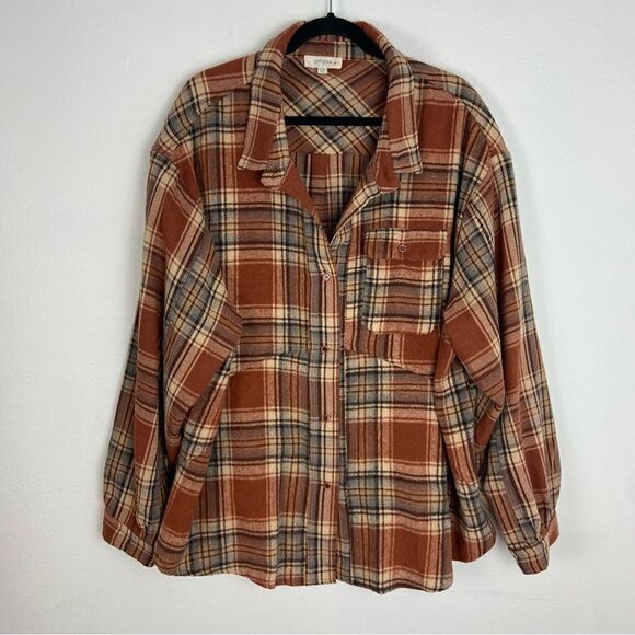 Umgee Womens Rust Brown Plaid Flannel Layering Shacket Western Boho Fall 2XL - Picture 1 of 10
